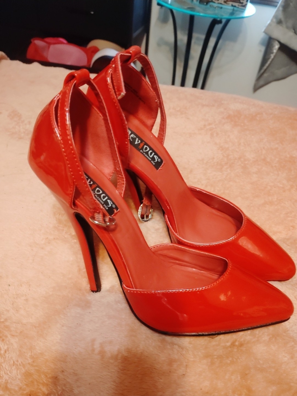 Red Patent Pointed-Toe Ankle-Strap Stiletto Heels